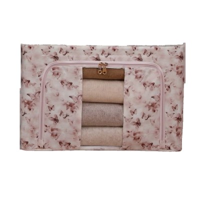 Cutie Depozitare, Flippy, 66L, din Material Textil, 50 x 40 x 33 cm, pentru Haine si Lenjerii, Model Fluturasi, Roz/Gri
