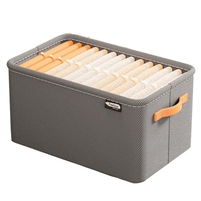 Cutie Depozitare Flippy, pentru Haine, lucruri, din Textil cu Cadru Metalic, Manere Laterale, forma Dreptunghiulara, 42 x 28 x 25 cm, volum 29 L, Gri Cutie Depozitare Flippy, pentru Haine, lucruri, din Textil cu Cadru Metalic, Manere Laterale, forma Dreptunghiulara, 42 x 28 x 25 cm, volum 29 L, Gri