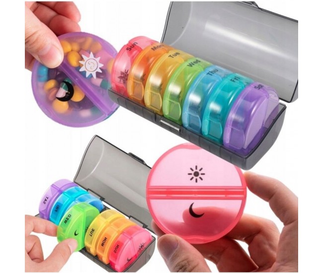 Cutie Depozitare Medicamente, Flippy, 7 Zile, 14 Compartimente, Cutie Suport, Recipiente Detasabile, Portabila, Recipiente Colorate, Suport Negru, 17.5x11x9.5 cm Cutie Depozitare Medicamente, Flippy, 7 Zile, 14 Compartimente, Cutie Suport, Recipiente Detasabile, Portabila, Recipiente Colorate, Suport Negru, 17.5x11x9.5 cm