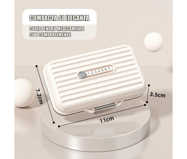 Cutie Medicamente, Flippy, Bej, 7 Compartimente, Portabila si Compacta, 11x7.2x3.5 cm, Ideala pentru Uzul Cotidian Cutie Medicamente, Flippy, Bej, 7 Compartimente, Portabila si Compacta, 11x7.2x3.5 cm, Ideala pentru Uzul Cotidian