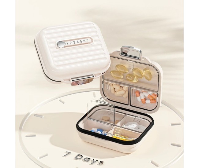 Cutie Medicamente, Flippy, Bej, 7 Compartimente, Portabila si Compacta, 7.8x7.2x3.5 cm, Ideala pentru Uzul Cotidian Cutie Medicamente, Flippy, Bej, 7 Compartimente, Portabila si Compacta, 7.8x7.2x3.5 cm, Ideala pentru Uzul Cotidian