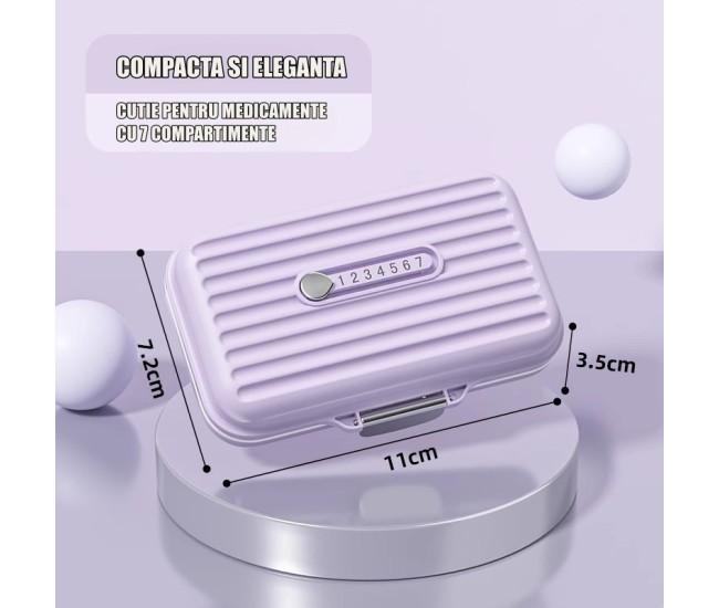 Cutie Medicamente, Flippy, Mov, 7 Compartimente, Portabila si Compacta, 11x7.2x3.5 cm, Ideala pentru Uzul Cotidian Cutie Medicamente, Flippy, Mov, 7 Compartimente, Portabila si Compacta, 11x7.2x3.5 cm, Ideala pentru Uzul Cotidian