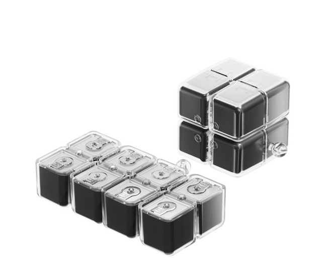 Cutie pentru Medicamente, Flippy, Model Rubik' Cube, cu Curea de Agatare, Dozator Portabil de Medicamente, Dispenser Pastile, estimat pentru 7 zile, 7.3 x 6 x 6 cm, Negru