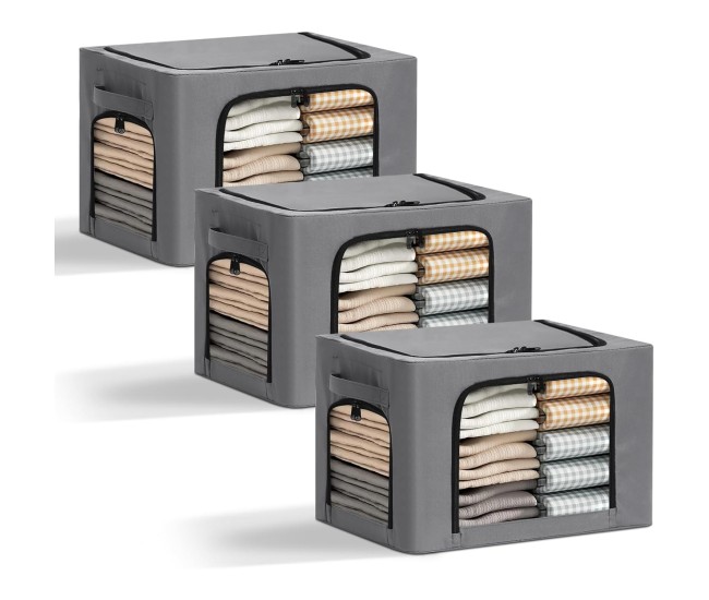 Cutie de Depozitare, Flippy, cu 3 Ferestre cu Fermoar Bidirectional, Cadru din Otel, Impermeabil, 38L, 42 x 30 x 30 cm, Gri Inchis Cutie de Depozitare, Flippy, cu 3 Ferestre cu Fermoar Bidirectional, Cadru din Otel, Impermeabil, 38L, 42 x 30 x 30 cm, Gri Inchis
