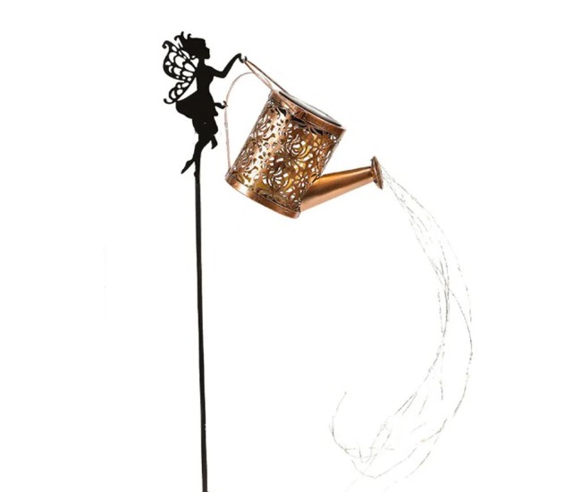 Decor Ornament pentru Gradina, Flippy, Decoratiune pentru Gradina, Model Zana cu Stropitoare, Lumini LED Alb Cald, Inaltime 63 cm, Negru