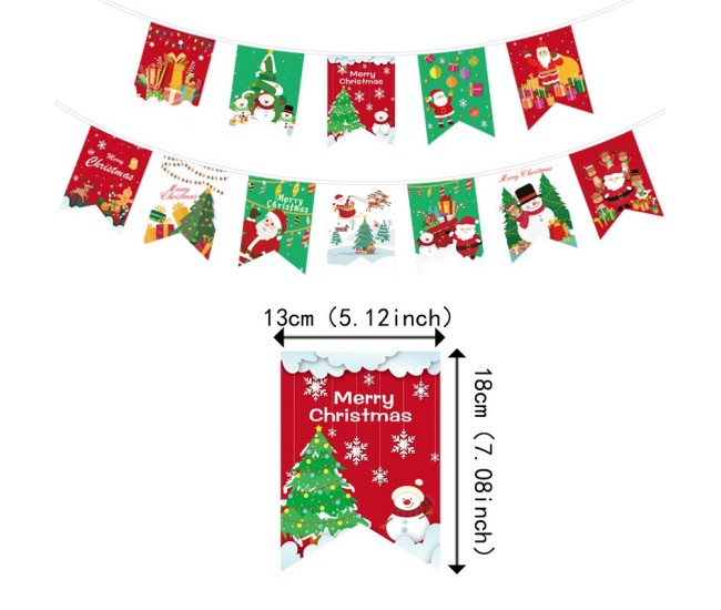 Decoratiune de Craciun, Flippy, Tip Banner, 12 Piese, pentru Usa sau Perete, Multicolor, Sfoara Inclusa, Model A