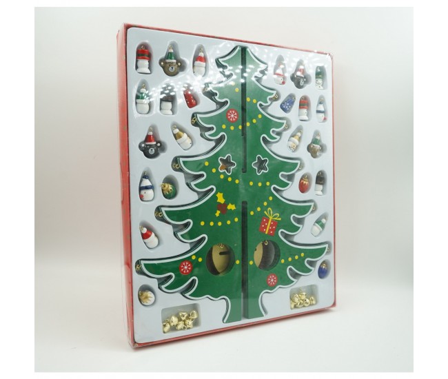 Decoratiune Craciun, Brad, Verde/Alb, 15 cavitati cu ornamente, 25.5 cm x 33 cm, Lemn, Flippy Decoratiune Craciun, Brad, Verde/Alb, 15 cavitati cu ornamente, 25.5 cm x 33 cm, Lemn, Flippy