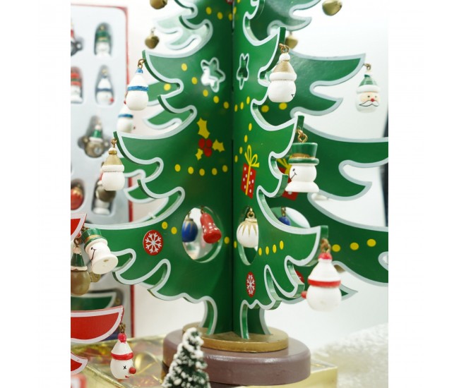 Decoratiune Craciun, Brad, Verde/Alb, 15 cavitati cu ornamente, 25.5 cm x 33 cm, Lemn, Flippy Decoratiune Craciun, Brad, Verde/Alb, 15 cavitati cu ornamente, 25.5 cm x 33 cm, Lemn, Flippy