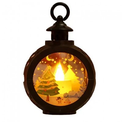 Decoratiune Craciun tip Felinare cu baterii, 13.5 x 9 cm,Lumanare cu geam si inscriptie Brad Craciun,lumina alb cald,baterii incluse,Negru