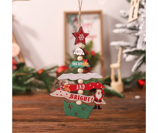 Decoratiune de Craciun din Lemn, Flippy, cu Snur pentru Agatare in Brad, Model Brad de Craciun, Scris May Your Days Be Merry And Bright, 17x12.8x0.4 cm, Multicolor