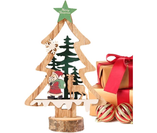 Decoratiune de Craciun, Flippy, din Lemn, 13 x 20 cm, Model Brad cu Stea Verde, Multicolor Decoratiune de Craciun, Flippy, din Lemn, 13 x 20 cm, Model Brad cu Stea Verde, Multicolor
