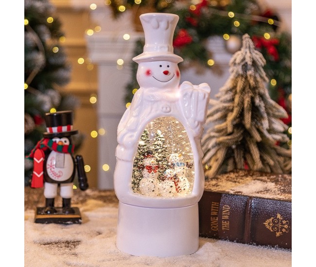 Decoratiune de Craciun, Flippy, Model Om de Zapada, Felinar Glob cu Iluminare LED si Efect Zapada, 27 x 12 x 11.5 cm, Alb