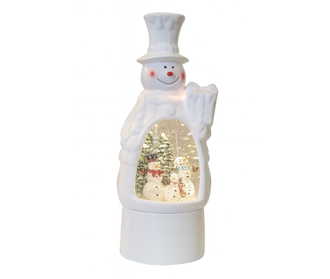 Decoratiune de Craciun, Flippy, Model Om de Zapada, Felinar Glob cu Iluminare LED si Efect Zapada, 27 x 12 x 11.5 cm, Alb