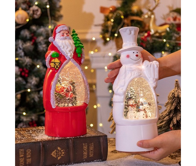 Decoratiune de Craciun, Flippy, Model Om de Zapada, Felinar Glob cu Iluminare LED si Efect Zapada, 27 x 12 x 11.5 cm, Alb