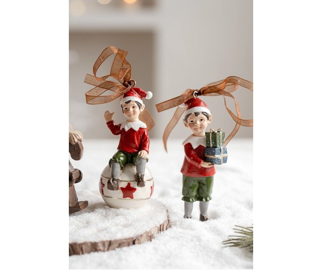 Decoratiune de Craciun, Flippy, pentru Brad, Model Elf cu Cadouri, 10 x 3 cm, din Rasina, Multicolor