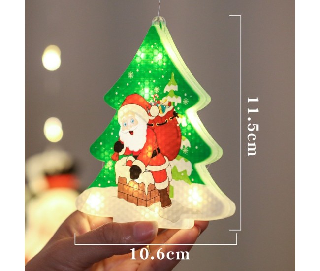 Decoratiune de Craciun Luminoasa in forma de Brad, 11.5 x 10.6 cm, Mos Craciun langa brad, cu agatatoare, Alb Cald, Flippy