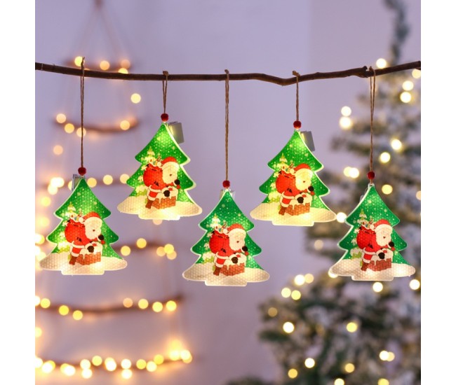 Decoratiune de Craciun Luminoasa in forma de Brad, 11.5 x 10.6 cm, Mos Craciun langa brad, cu agatatoare, Alb Cald, Flippy