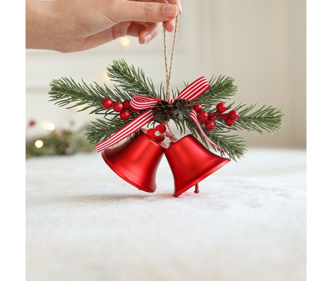Decoratiune de Craciun pentru Brad, Flippy, Model 2 Clopotei de Craciun cu Crenguta de Brad, Decoratiune pentru Interior de Craciun, Rosu lucios Decoratiune de Craciun pentru Brad, Flippy, Model 2 Clopotei de Craciun cu Crenguta de Brad, Decoratiune pentru Interior de Craciun, Rosu lucios