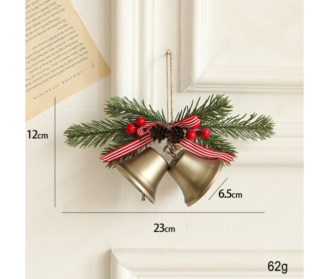 Decoratiune de Craciun pentru Brad, Flippy, Model 2 Clopotei de Craciun cu Crenguta de Brad, Decoratiune pentru Interior de Craciun, Albastru fier