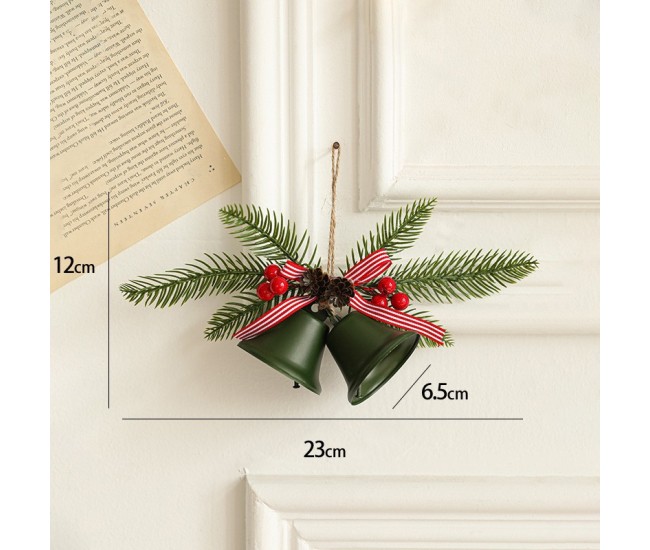 Decoratiune de Craciun pentru Brad, Flippy, Model 2 Clopotei de Craciun cu Crenguta de Brad, Decoratiune pentru Interior de Craciun, Verde mat