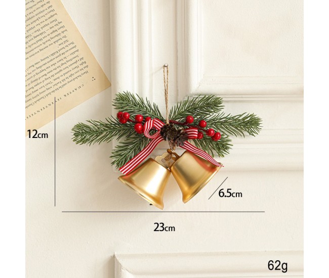 Decoratiune de Craciun pentru Brad, Flippy, Model 2 Clopotei de Craciun cu Crenguta de Brad, Decoratiune pentru Interior de Craciun, Auriu