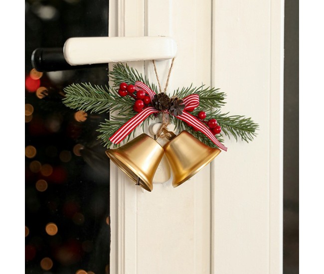 Decoratiune de Craciun pentru Brad, Flippy, Model 2 Clopotei de Craciun cu Crenguta de Brad, Decoratiune pentru Interior de Craciun, Auriu