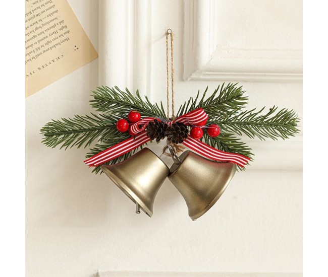 Decoratiune de Craciun pentru Brad, Flippy, Model 2 Clopotei de Craciun cu Crenguta de Brad, Decoratiune pentru Interior de Craciun, Albastru fier