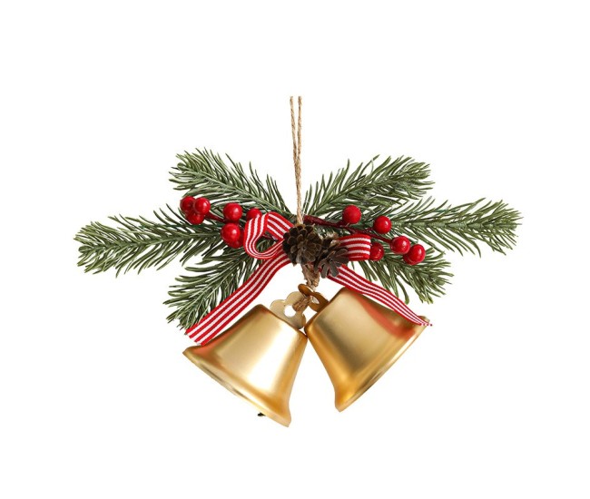 Decoratiune de Craciun pentru Brad, Flippy, Model 2 Clopotei de Craciun cu Crenguta de Brad, Decoratiune pentru Interior de Craciun, Auriu