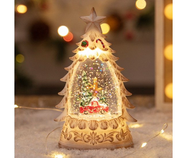Decoratiune de Craciun tip Brad, Flippy, Glob de Cristal cu Fulgi de Zapada, Model Masinuta cu Brad, Iluminare LED, 16 x 9 x 5 cm, Carcasa Vintage Bej, Transparent Decoratiune de Craciun tip Brad, Flippy, Glob de Cristal cu Fulgi de Zapada, Model Masinuta cu Brad, Iluminare LED, 16 x 9 x 5 cm, Carcasa Vintage Bej, Transparent