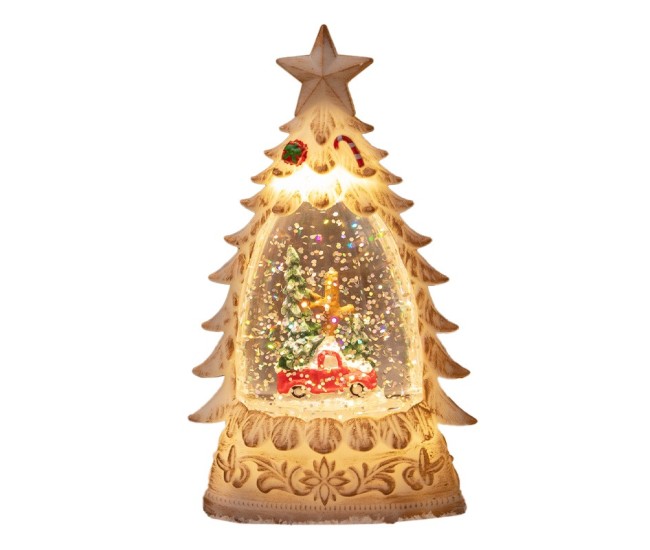Decoratiune de Craciun tip Brad, Flippy, Glob de Cristal cu Fulgi de Zapada, Model Masinuta cu Brad, Iluminare LED, 16 x 9 x 5 cm, Carcasa Vintage Bej, Transparent Decoratiune de Craciun tip Brad, Flippy, Glob de Cristal cu Fulgi de Zapada, Model Masinuta cu Brad, Iluminare LED, 16 x 9 x 5 cm, Carcasa Vintage Bej, Transparent