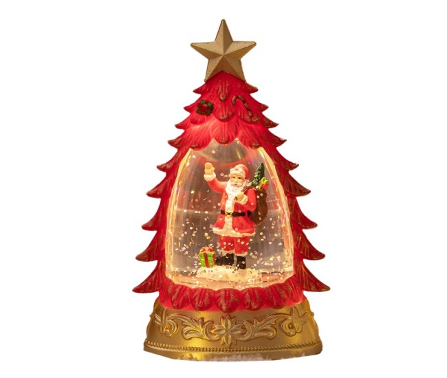 Decoratiune de Craciun tip Brad, Flippy, Glob de Cristal cu Fulgi de Zapada, Model Mos Craciun, Iluminare LED, 16 x 9 x 5 cm, Carcasa Vintage Rosu, Transparent Decoratiune de Craciun tip Brad, Flippy, Glob de Cristal cu Fulgi de Zapada, Model Mos Craciun, Iluminare LED, 16 x 9 x 5 cm, Carcasa Vintage Rosu, Transparent