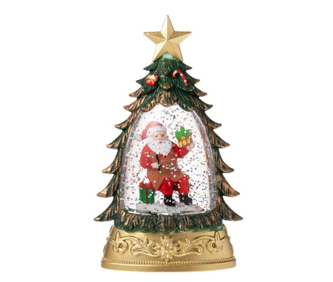 Decoratiune de Craciun tip Brad, Flippy, Glob de Cristal cu Fulgi de Zapada, Model Mos Craciun, Iluminare LED, 16 x 9 x 5 cm, Carcasa Vintage Verde, Transparent Decoratiune de Craciun tip Brad, Flippy, Glob de Cristal cu Fulgi de Zapada, Model Mos Craciun, Iluminare LED, 16 x 9 x 5 cm, Carcasa Vintage Verde, Transparent