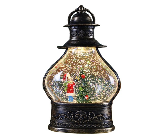 Decoratiune de Craciun tip Felinar, Flippy, Glob de Cristal cu Fulgi de Zapada, Model Elf, Ornamentat cu Luminite Interioare, 14.5 x 9 x 3 cm, Rama Neagra, Transparent Decoratiune de Craciun tip Felinar, Flippy, Glob de Cristal cu Fulgi de Zapada, Model Elf, Ornamentat cu Luminite Interioare, 14.5 x 9 x 3 cm, Rama Neagra, Transparent