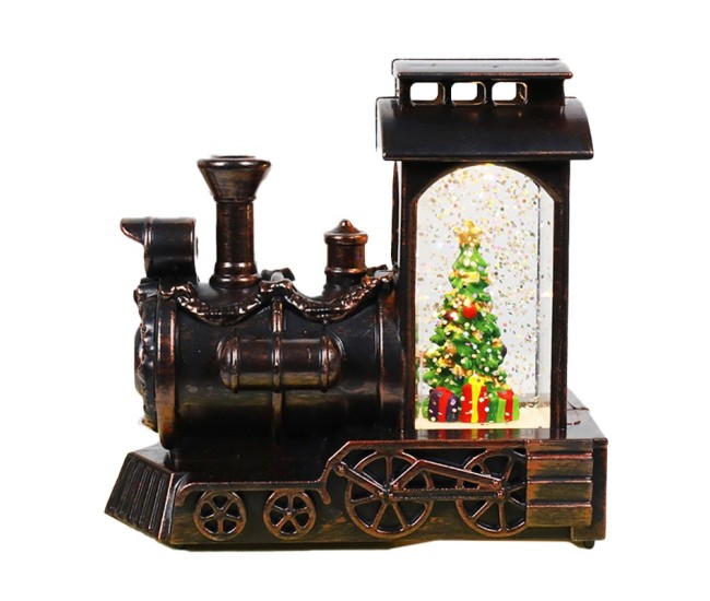 Decoratiune de Craciun tip Locomotiva, Flippy, Glob de Cristal cu Fulgi de Zapada, Model Pom de Craciun, Iluminare LED, 11.5 x 12.5 x 6 cm, Carcasa Vintage Bronze, Transparent Decoratiune de Craciun tip Locomotiva, Flippy, Glob de Cristal cu Fulgi de Zapada, Model Pom de Craciun, Iluminare LED, 11.5 x 12.5 x 6 cm, Carcasa Vintage Bronze, Transparent