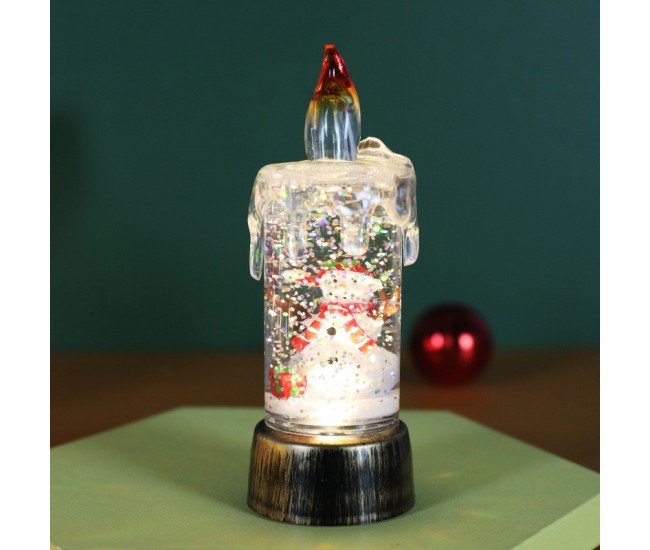 Decoratiune de Craciun tip Lumanare, Flippy, Lumanare de Cristal cu Fulgi de Zapada, Model Om de Zapada cu Sclipici, Iluminare LED, 13 x 5 x 5 cm, Baza Vintage Bronze, Transparent Decoratiune de Craciun tip Lumanare, Flippy, Lumanare de Cristal cu Fulgi de Zapada, Model Om de Zapada cu Sclipici, Iluminare LED, 13 x 5 x 5 cm, Baza Vintage Bronze, Transparent