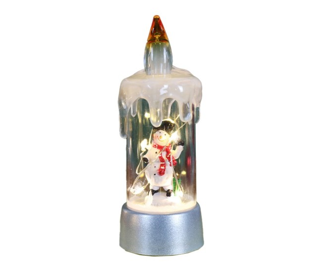 Decoratiune de Craciun tip Lumanare, Flippy, Lumanare de Cristal fara Fulgi de Zapada, Model Om de Zapada, Iluminare LED, 13 x 5 x 5 cm, Baza Gri, Transparent Decoratiune de Craciun tip Lumanare, Flippy, Lumanare de Cristal fara Fulgi de Zapada, Model Om de Zapada, Iluminare LED, 13 x 5 x 5 cm, Baza Gri, Transparent