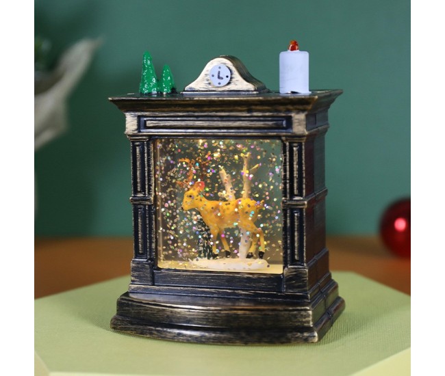 Decoratiune de Craciun tip Semineu / Ceas, Flippy, Glob de Cristal cu Fulgi de Zapada, Model Ren, Iluminare LED, 11.5 x 8.5 x 6.5 cm, Carcasa Vintage Bronze, Transparent Decoratiune de Craciun tip Semineu / Ceas, Flippy, Glob de Cristal cu Fulgi de Zapada, Model Ren, Iluminare LED, 11.5 x 8.5 x 6.5 cm, Carcasa Vintage Bronze, Transparent