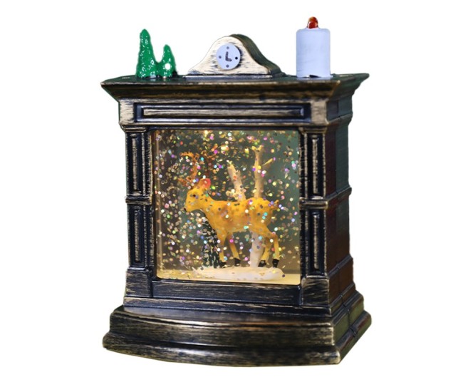 Decoratiune de Craciun tip Semineu / Ceas, Flippy, Glob de Cristal cu Fulgi de Zapada, Model Ren, Iluminare LED, 11.5 x 8.5 x 6.5 cm, Carcasa Vintage Bronze, Transparent Decoratiune de Craciun tip Semineu / Ceas, Flippy, Glob de Cristal cu Fulgi de Zapada, Model Ren, Iluminare LED, 11.5 x 8.5 x 6.5 cm, Carcasa Vintage Bronze, Transparent