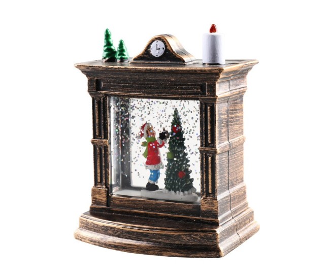Decoratiune de Craciun tip Semineu / Ceas, Flippy, Glob de Cristal cu Fulgi de Zapada, Model Elf, Iluminare LED, 11.5 x 8.5 x 6.5 cm, Carcasa Vintage Bronze, Transparent Decoratiune de Craciun tip Semineu / Ceas, Flippy, Glob de Cristal cu Fulgi de Zapada, Model Elf, Iluminare LED, 11.5 x 8.5 x 6.5 cm, Carcasa Vintage Bronze, Transparent