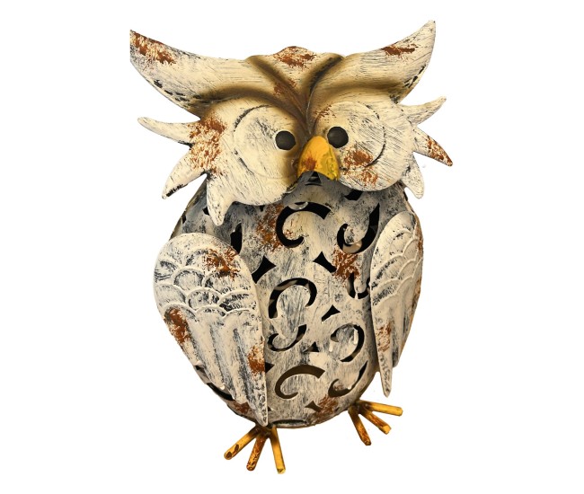 Decoratiune de Gradina cu Lampa solara, Flippy, Model Bufnita, Iluminare Led si Incarcare Solara, 20.5 x 10 x 25.5 cm, din Fier, Gri Alb Decoratiune de Gradina cu Lampa solara, Flippy, Model Bufnita, Iluminare Led si Incarcare Solara, 20.5 x 10 x 25.5 cm, din Fier, Gri Alb