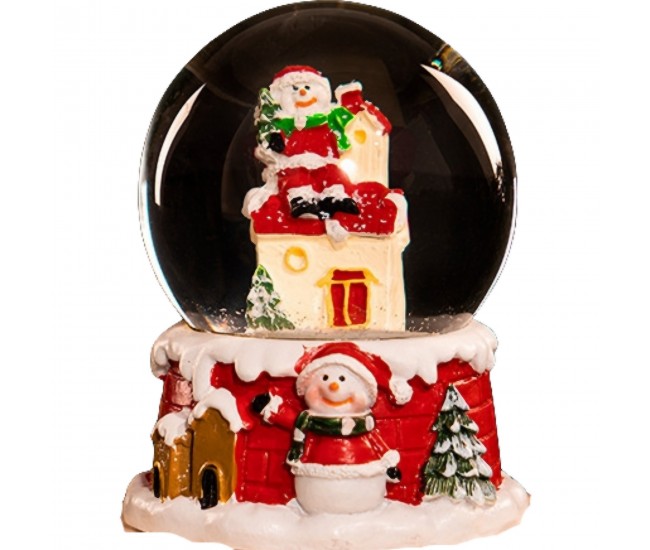 Decoratiune glob cu zapada Flippy, Mos Craciun pe casa, diametru 4.5 cm, multicolor