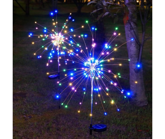 Lampa Solara, Flippy, Decor Gradina, Model Fireworks/Artificii, din Sarma de Cupru, 120 LED-uri, 55W, 90 cm, Multicolor