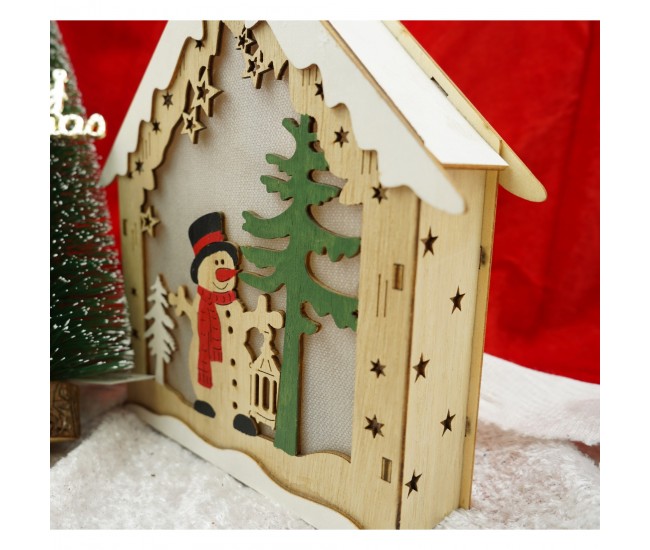 Decoratiune luminoasa, model de Casa cu Om de zapada, maro, lungime: 18 cm, latime: 5 cm, inaltime: 21 cm, lemn, interior/exterior Decoratiune luminoasa, model de Casa cu Om de zapada, maro, lungime: 18 cm, latime: 5 cm, inaltime: 21 cm, lemn, interior/exterior
