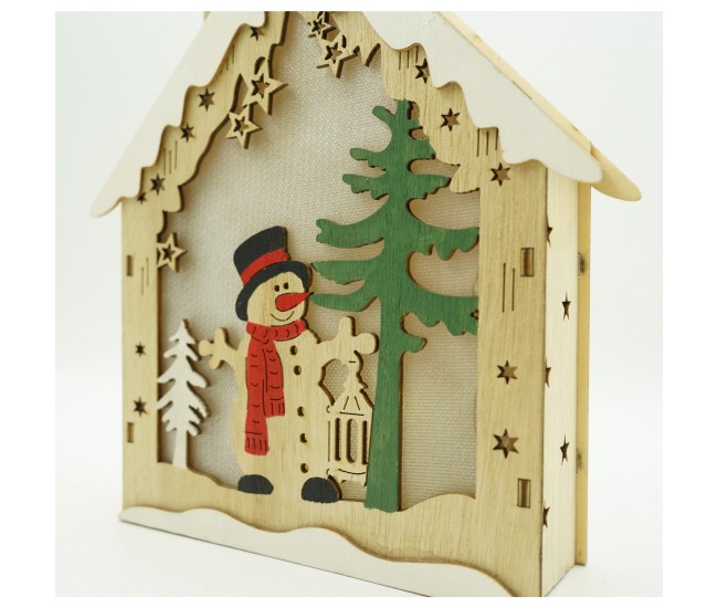 Decoratiune luminoasa, model de Casa cu Om de zapada, maro, lungime: 18 cm, latime: 5 cm, inaltime: 21 cm, lemn, interior/exterior Decoratiune luminoasa, model de Casa cu Om de zapada, maro, lungime: 18 cm, latime: 5 cm, inaltime: 21 cm, lemn, interior/exterior