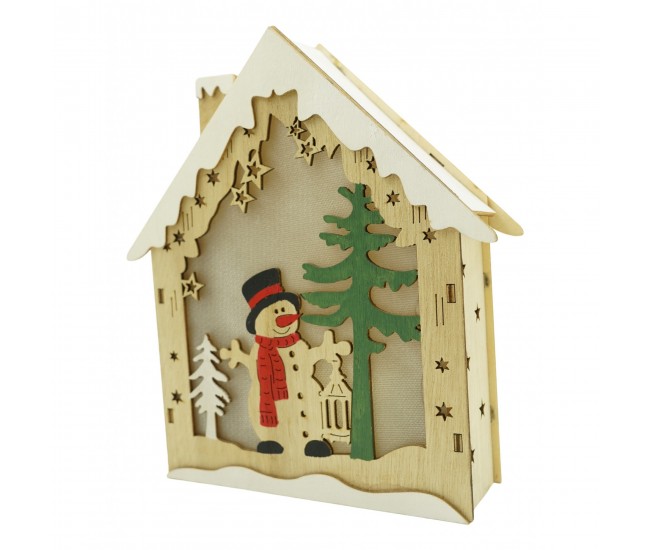 Decoratiune luminoasa, model de Casa cu Om de zapada, maro, lungime: 18 cm, latime: 5 cm, inaltime: 21 cm, lemn, interior/exterior Decoratiune luminoasa, model de Casa cu Om de zapada, maro, lungime: 18 cm, latime: 5 cm, inaltime: 21 cm, lemn, interior/exterior