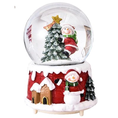 Decoratiune glob cu zapada Flippy, Mos Craciun in brad, diametru 4.5 cm, multicolor