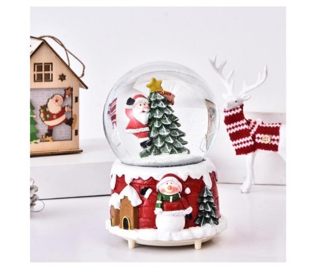 Decoratiune glob cu zapada Flippy, Mos Craciun in brad, diametru 6.5 cm, multicolor Decoratiune glob cu zapada Flippy, Mos Craciun in brad, diametru 6.5 cm, multicolor
