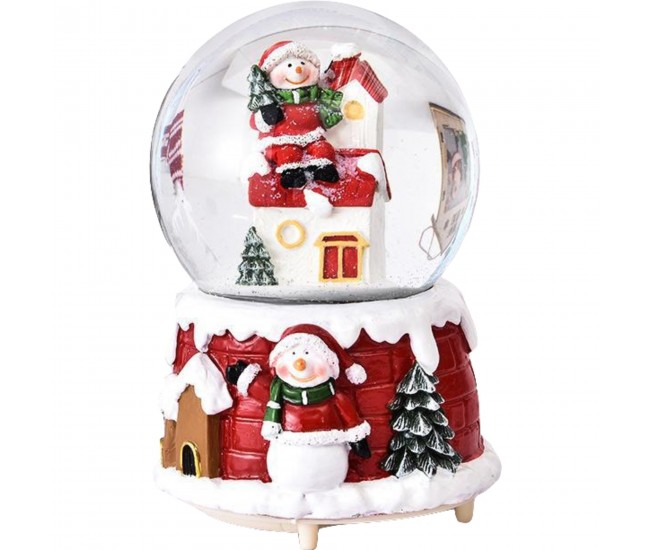 Decoratiune glob cu zapada Flippy, Mos Craciun pe casa, diametru 6.5 cm, multicolor
