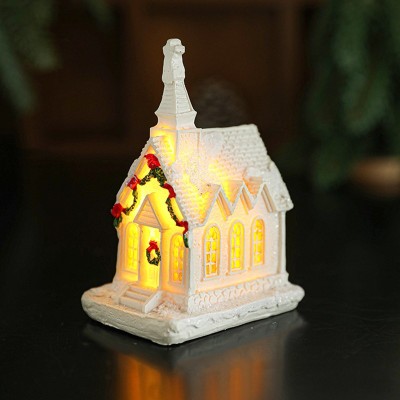 Decoratiune Ornament de Craciun, Flippy, Biserica de Craciun din Rasina, Model Biserica Mica Iluminata din Interior, 8.8 x 6 x 4.5 cm, Alb Decoratiune Ornament de Craciun, Flippy, Biserica de Craciun din Rasina, Model Biserica Mica Iluminata din Interior, 8.8 x 6 x 4.5 cm, Alb