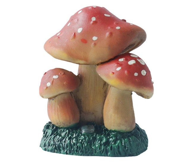 Decoratiune Ornament pentru Ghiveci, Flippy, Decoratiune pentru Gradina, Model 1 Ciuperci Rosii cu Buline Albe, 3.1 x 4 cm, Rosu
